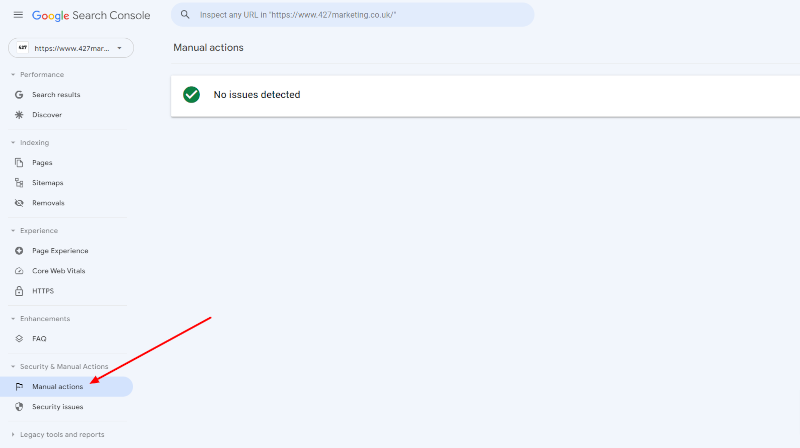 Viewing manual actions in Google Search Console